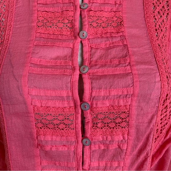 FP One Free People Rosalind Pink Coral Crochet Cotton Top Small - Picture 4 of 13